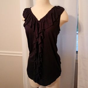 Flattering Dark navy blue ruffle front sleeveless